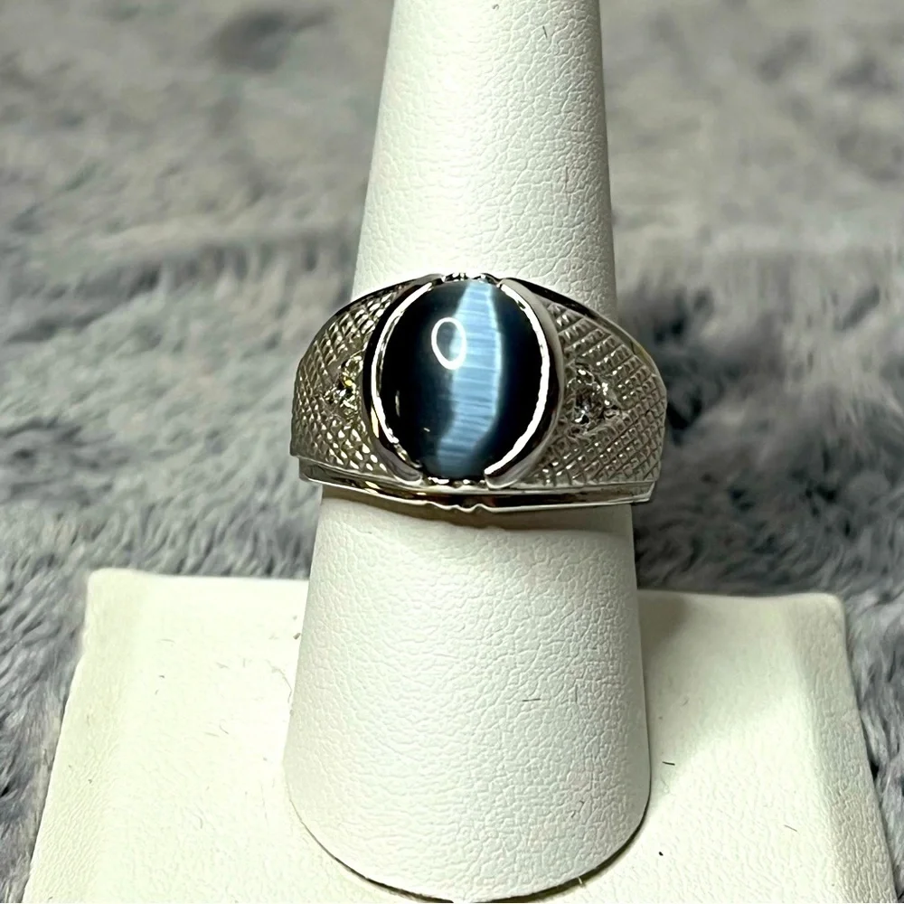 Men’s Silver Colored Signet Blue Tigers Ring Size 8.5